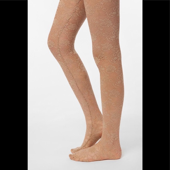 Two Floral Lace Tights Nude Gray Multi 
